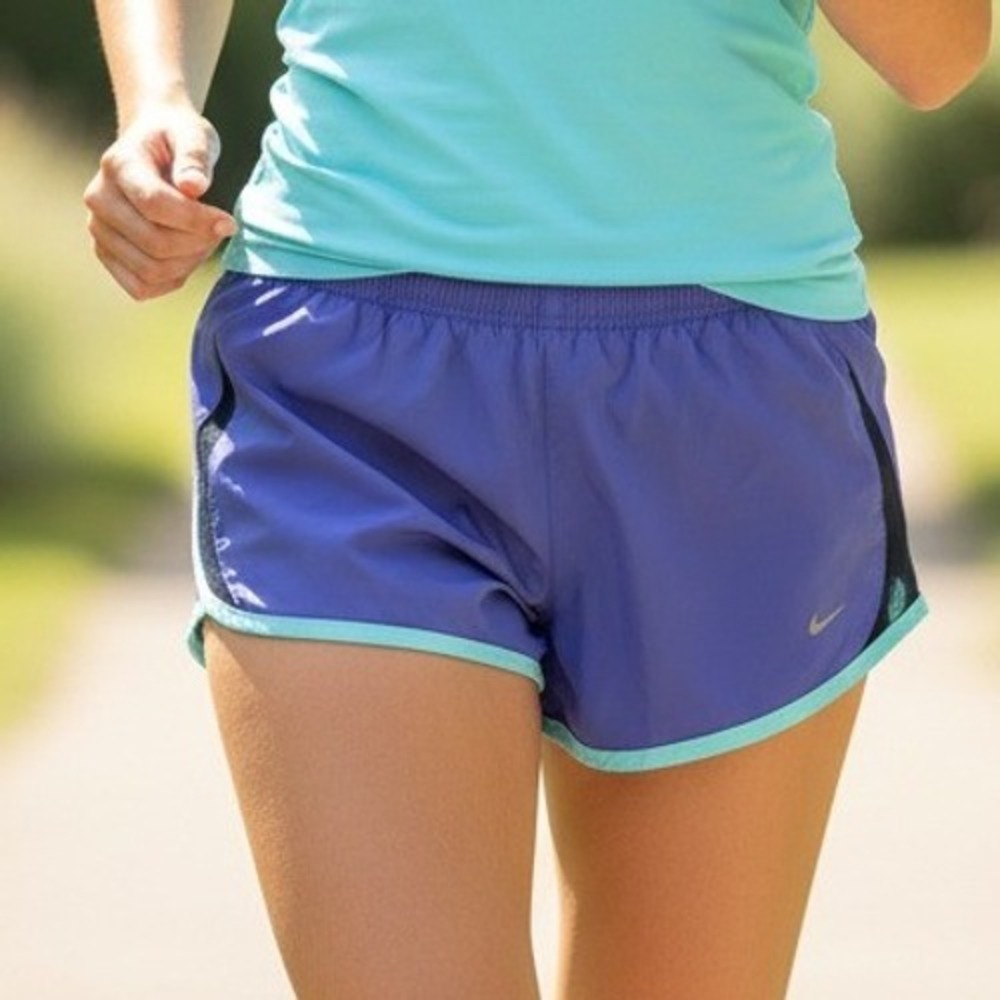 Nike Tempo Running Shorts Purple Teal Contrast Trim Athletic Womens 3935‎